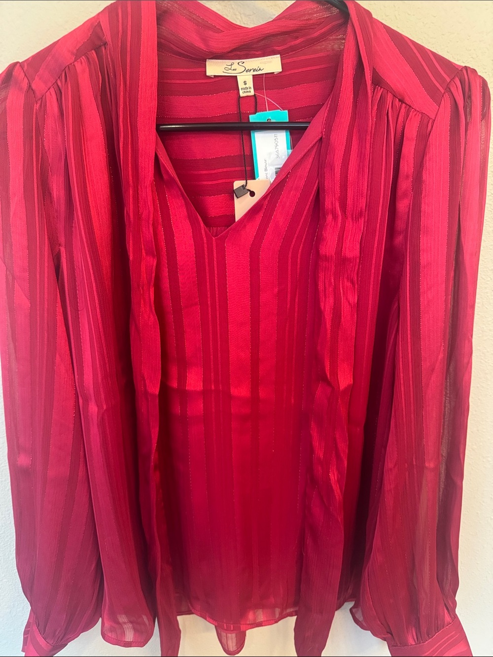 Red Striped V-Neck Tie-Detail Blouse
